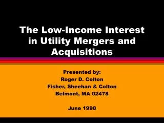 The Low-Income Interest in Utility Mergers and Acquisitions