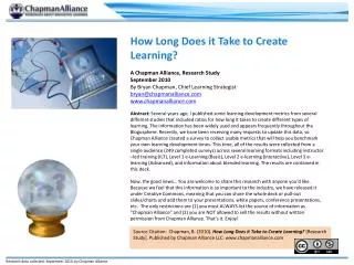 How Long Does it Take to Create Learning? A Chapman Alliance, Research Study September 2010