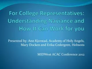 For College Representatives: Understanding Naviance and How It Can Work for you