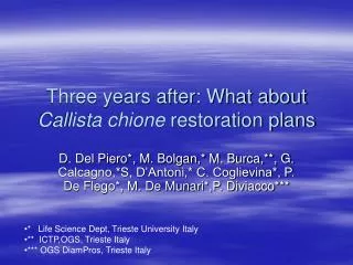 Three years after: What about Callista chione restoration plans