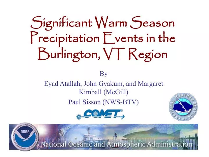 significant warm season precipitation events in the burlington vt region