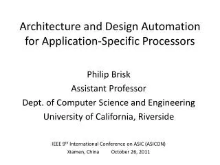 Architecture and Design Automation for Application-Specific Processors