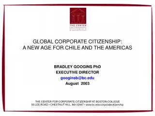 GLOBAL CORPORATE CITIZENSHIP: A NEW AGE FOR CHILE AND THE AMERICAS