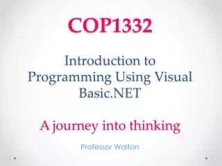 COP1332 Introduction to Programming Using Visual Basic.NET A journey into thinking