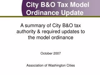 City B&amp;O Tax Model Ordinance Update