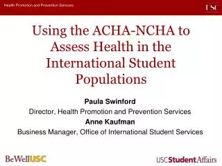Using the ACHA-NCHA to Assess Health in the International Student Populations