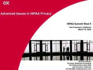 Advanced Issues in HIPAA Privacy