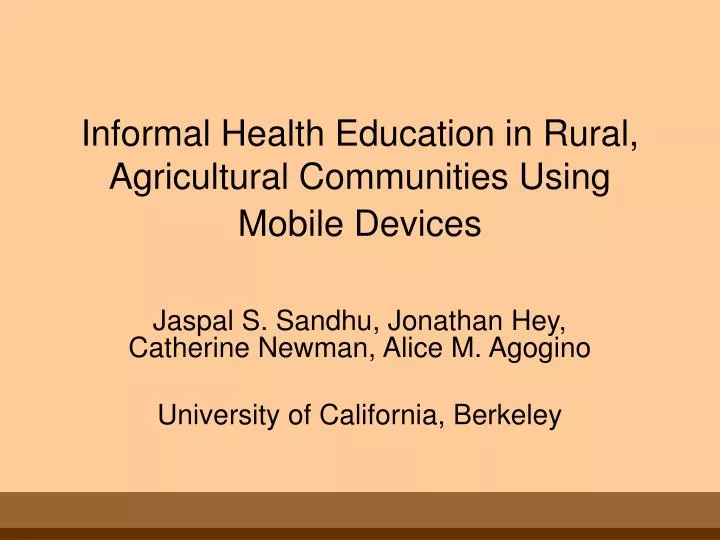 informal health education in rural agricultural communities using mobile devices