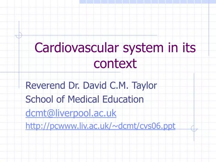 cardiovascular system in its context