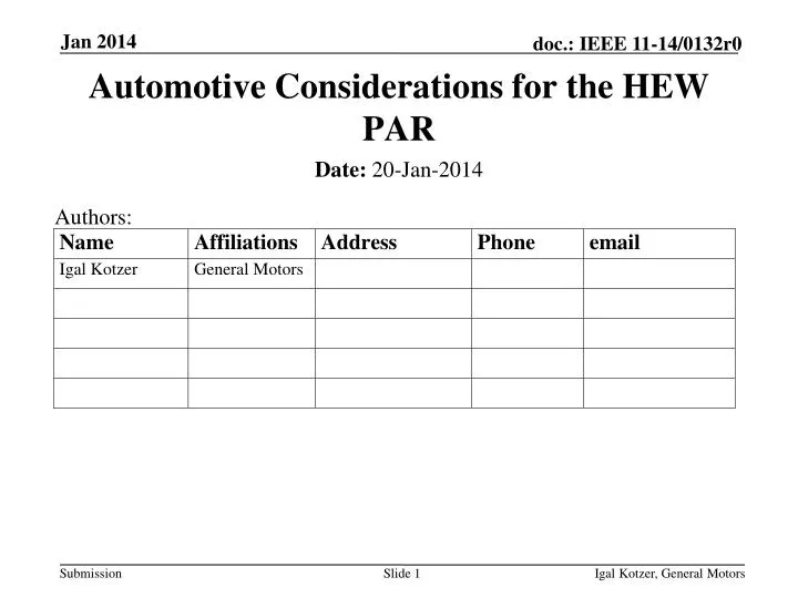 automotive considerations for the hew par