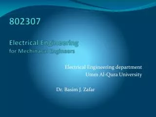 802307 Electrical Engineering for Mechinacal Engineers
