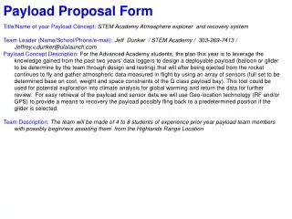 Payload Proposal Form