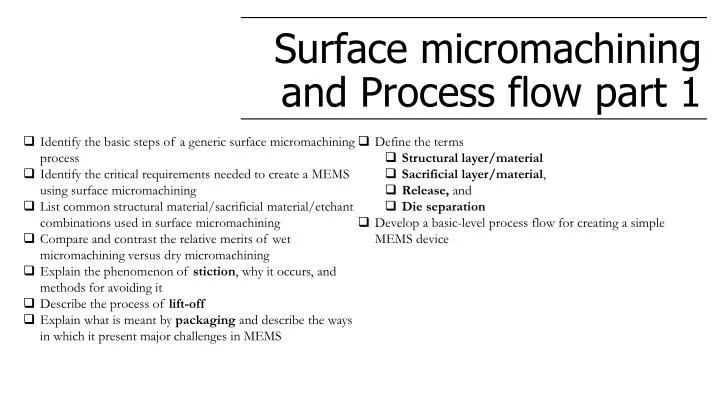 surface micromachining and process flow part 1