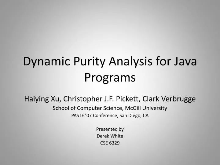 dynamic purity analysis for java programs