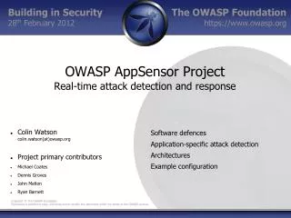 OWASP AppSensor Project Real-time attack detection and response