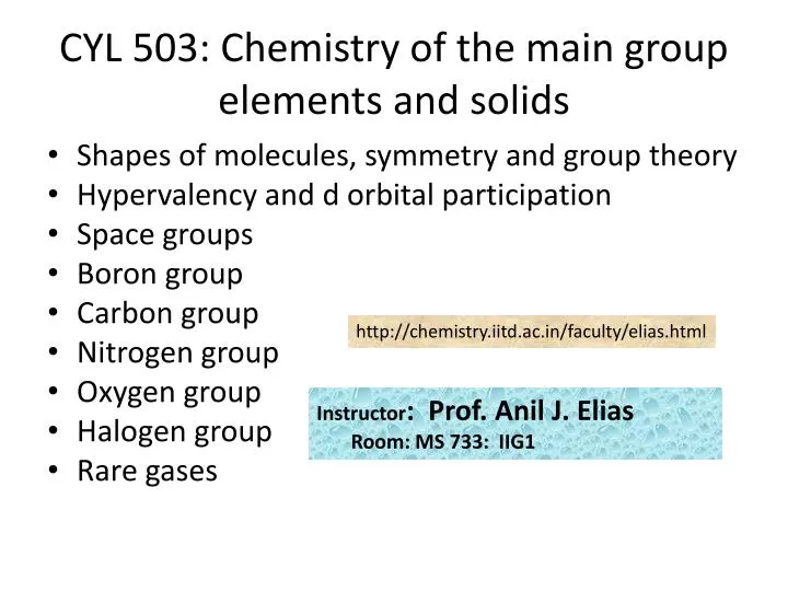 cyl 503 chemistry of the main group elements and solids