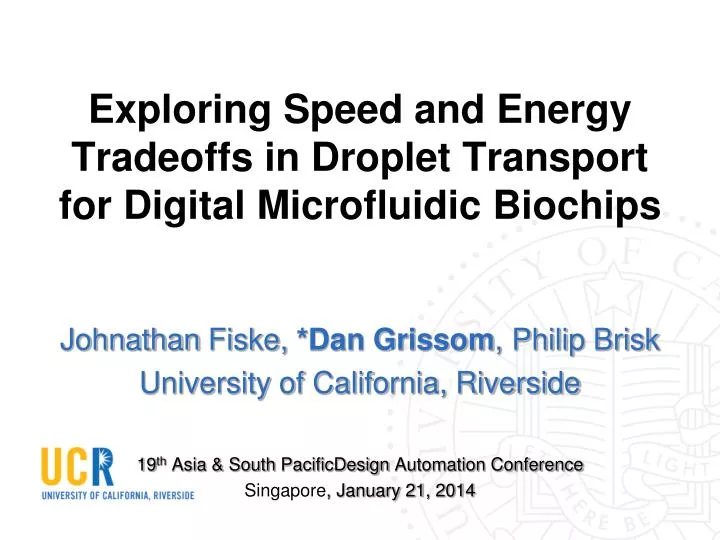 exploring speed and energy tradeoffs in droplet transport for digital microfluidic biochips