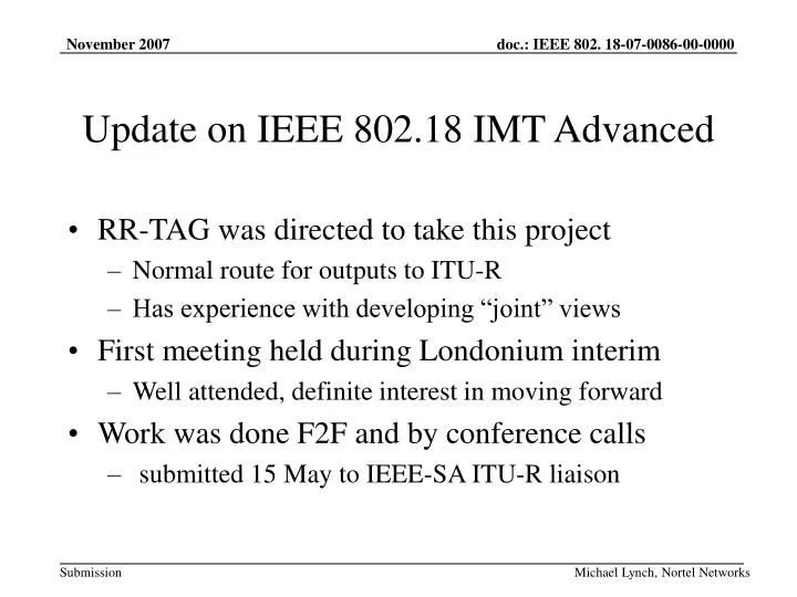 update on ieee 802 18 imt advanced