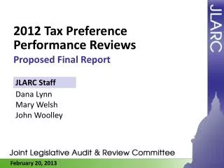 2012 Tax Preference Performance Reviews