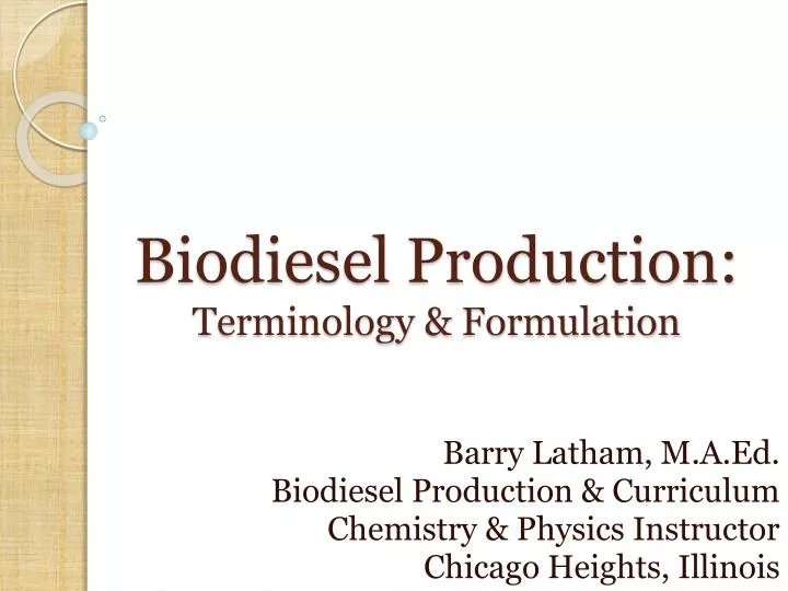 biodiesel production terminology formulation