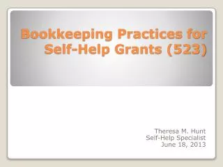 Bookkeeping Practices for Self-Help Grants (523)
