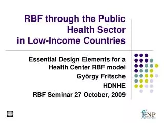 RBF through the Public Health Sector in Low-Income Countries