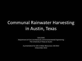 Communal Rainwater Harvesting in Austin, Texas