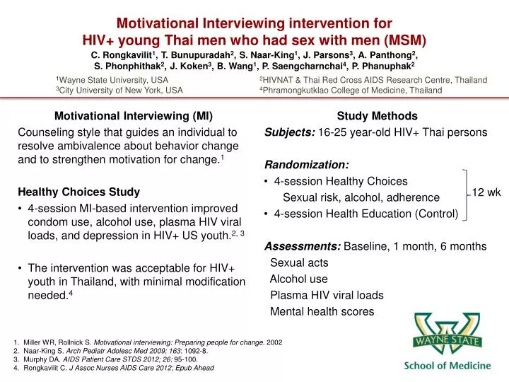 motivational interviewing intervention for hiv young thai men who had sex with men msm