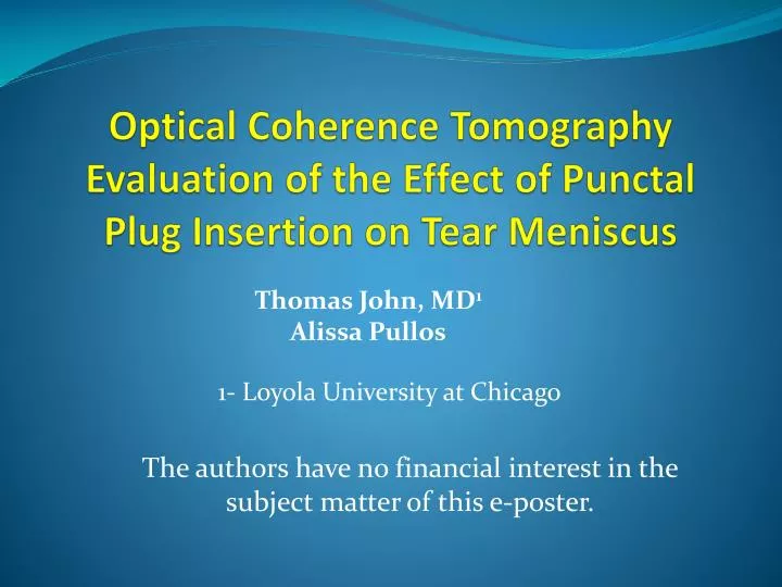 optical coherence tomography evaluation of the effect of punctal plug insertion on tear meniscus