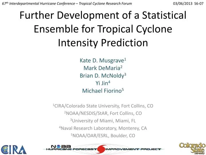 further development of a statistical ensemble for tropical cyclone intensity prediction