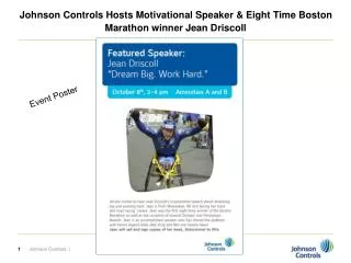 Johnson Controls Hosts Motivational Speaker &amp; Eight Time Boston Marathon winner Jean Driscoll