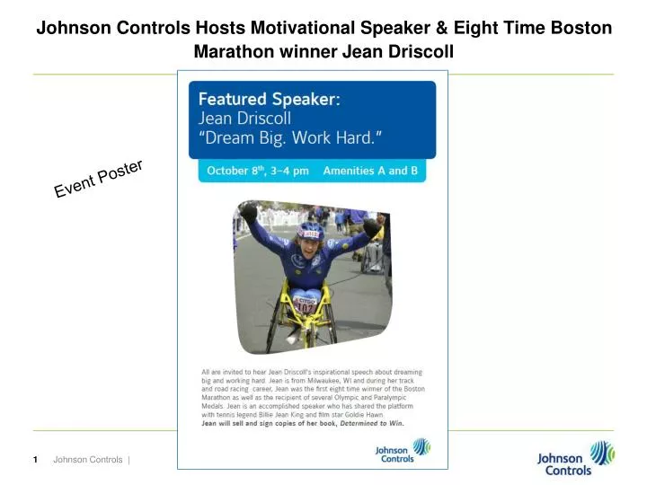 johnson controls hosts motivational speaker eight time boston marathon winner jean driscoll