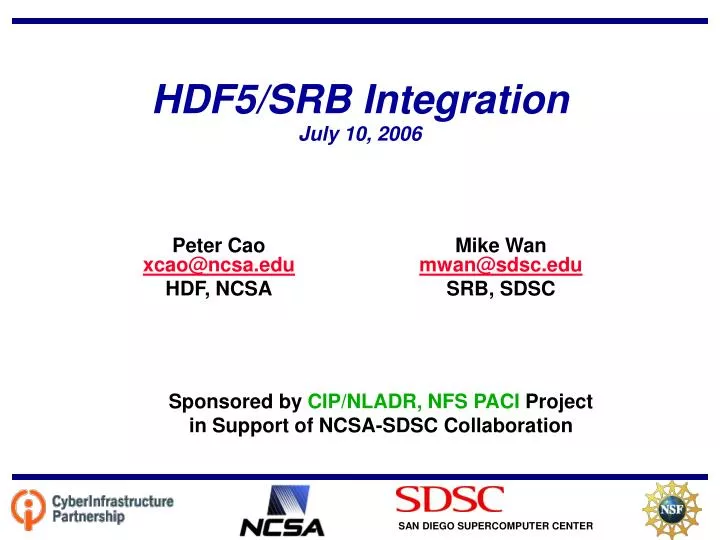 hdf5 srb integration july 10 2006