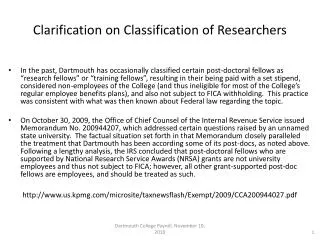 Clarification on Classification of Researchers