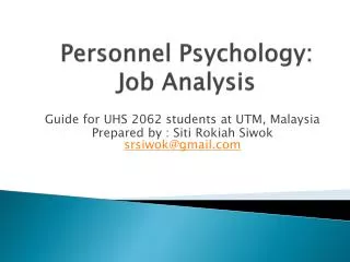 Personnel Psychology: Job Analysis