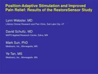 Position-Adaptive Stimulation and Improved Pain Relief: Results of the RestoreSensor Study