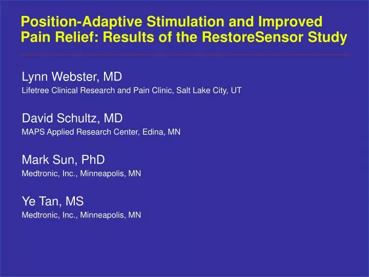 position adaptive stimulation and improved pain relief results of the restoresensor study
