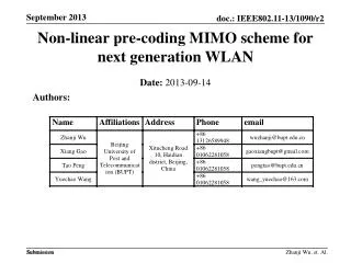 Non-linear pre-coding MIMO scheme for next generation WLAN