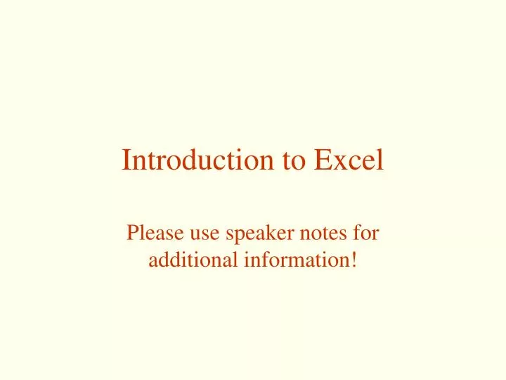 introduction to excel