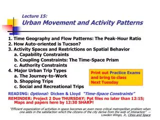 Lecture 15: Urban Movement and Activity Patterns