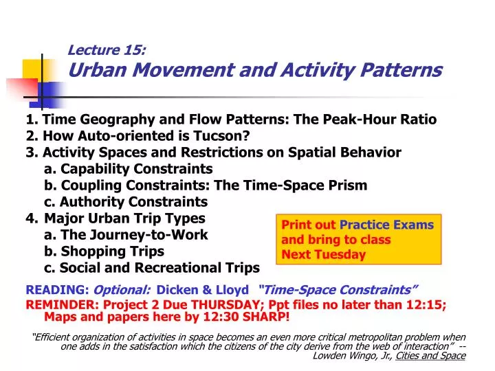 lecture 15 urban movement and activity patterns