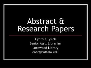 Abstract &amp; Research Papers