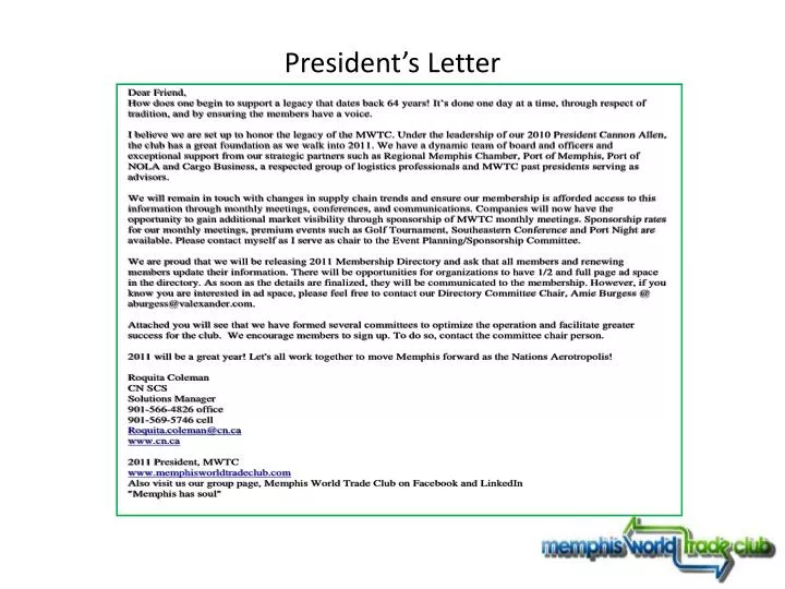 president s letter
