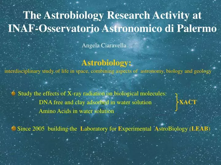 the astrobiology research activity at inaf osservatorio astronomico di palermo