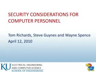 SECURITY CONSIDERATIONS FOR COMPUTER PERSONNEL