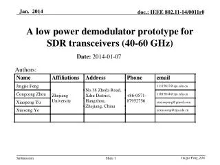 A low power demodulator prototype for SDR transceivers (40-60 GHz)