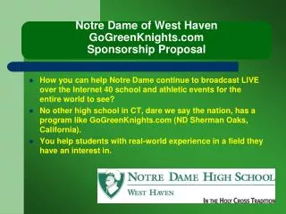 Notre Dame of West Haven GoGreenKnights Sponsorship Proposal
