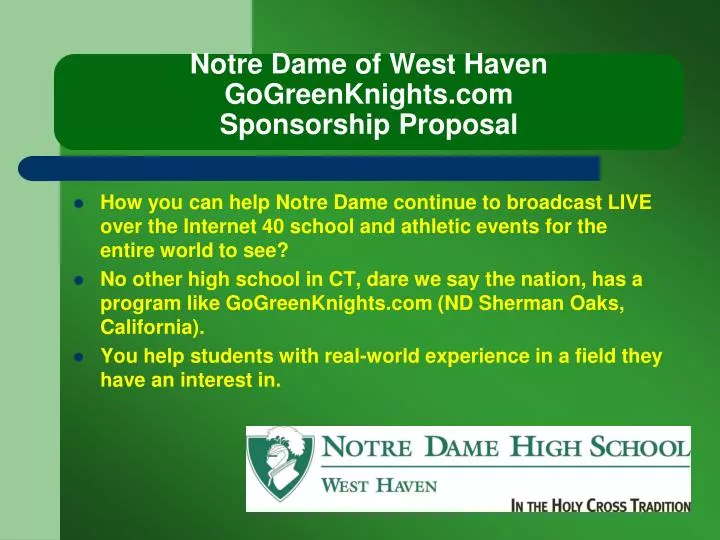 notre dame of west haven gogreenknights com sponsorship proposal