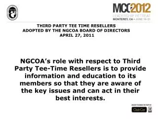 THIRD PARTY TEE TIME RESELLERS ADOPTED BY THE NGCOA BOARD OF DIRECTORS APRIL 27, 2011