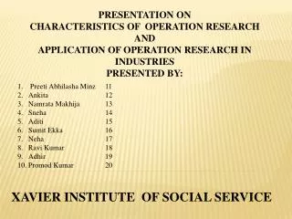 PRESENTATION ON CHARACTERISTICS OF OPERATION RESEARCH AND